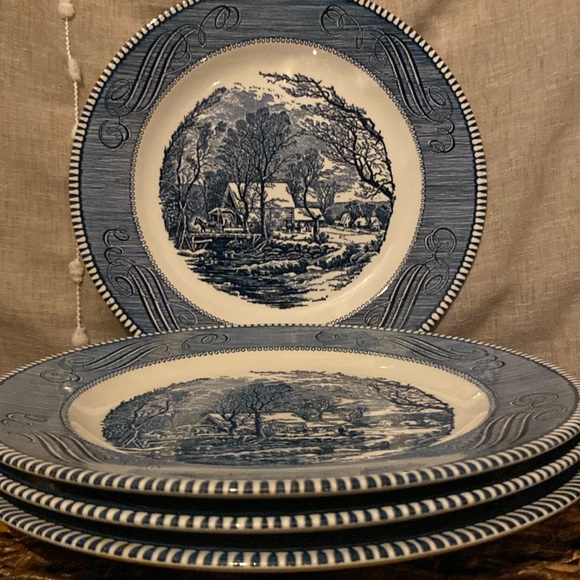 Currier & Ives The Old Grist Mill Plates (4pcs) Winter Snow Christmas Holidays - Picture 1 of 4